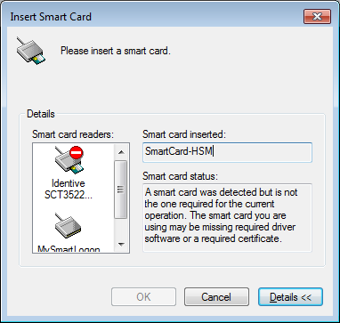 A smart card was detect but is not the one required for the current operation.