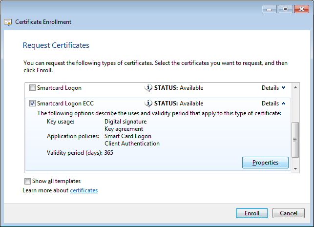 request an ECC smart card logon certificate