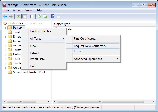 Request new certificate