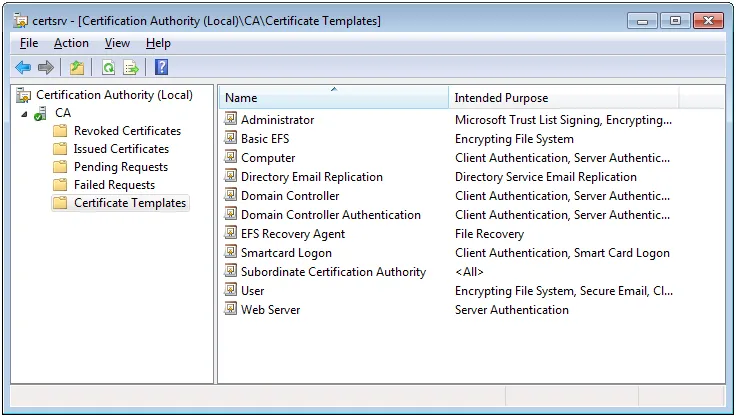 Certification Authority console