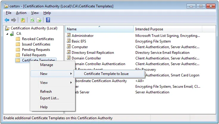New certificate template to issue