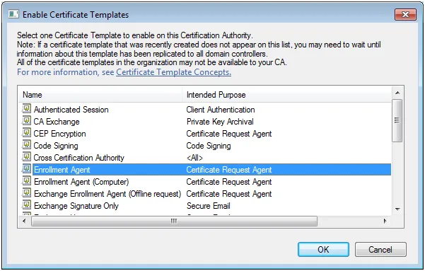 Select Enrollment Agent template