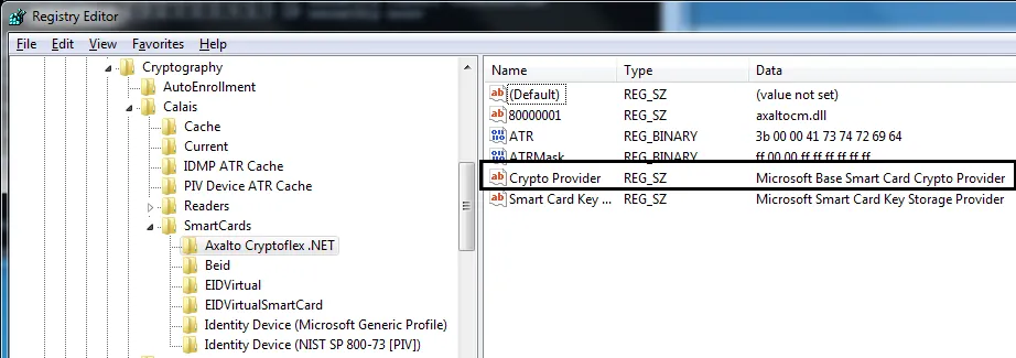 regedit showing Crypto Provider key