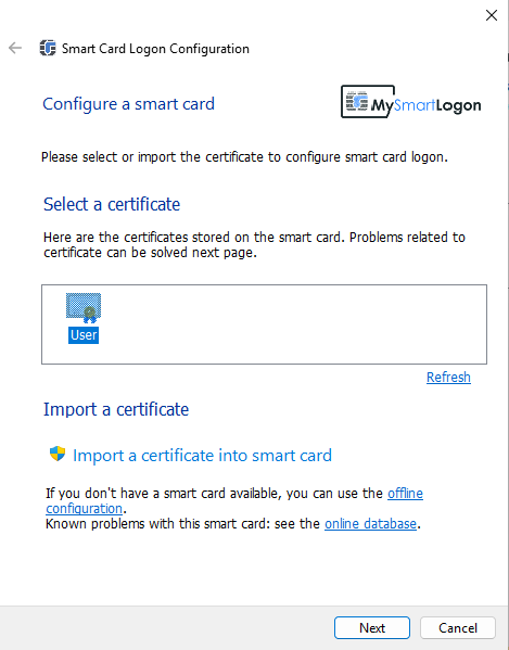 Select a certificate