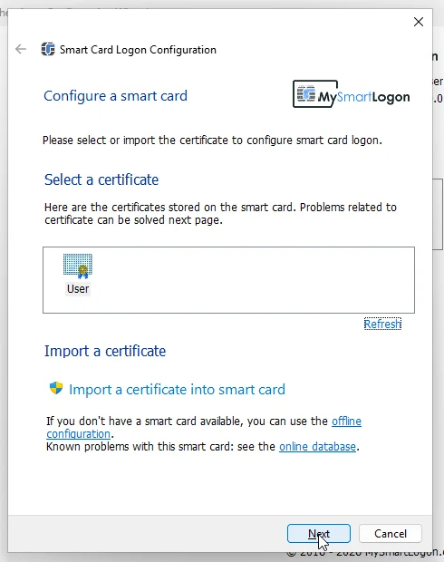 Certificate created on the card