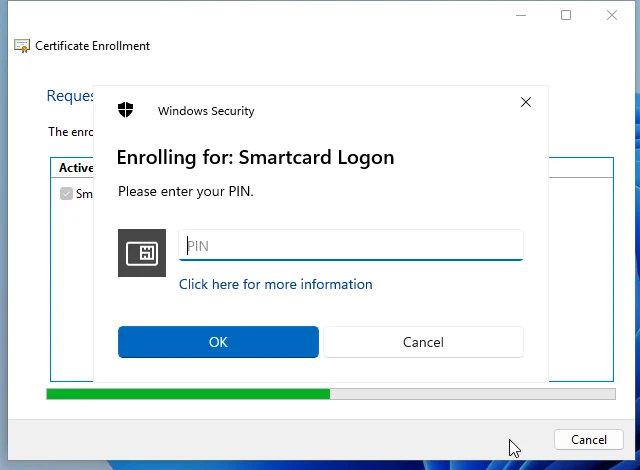 Enrolling for Smartcard Logon: Windows asks for the PIN of the GIDS card