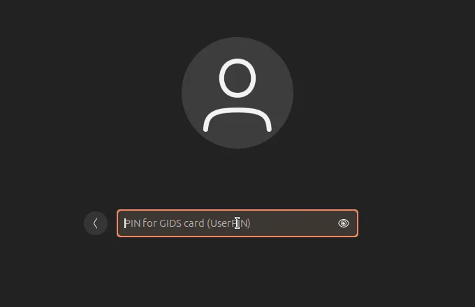 Ubuntu sign-in screen asking for the PIN of the GIDS card