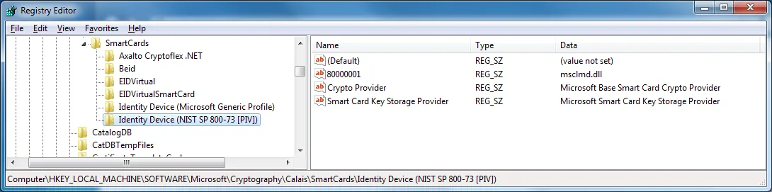 PIV smart card without ATR in registry