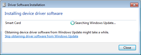 installing device driver software smart card searching windows update