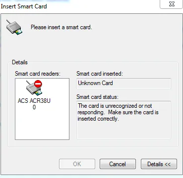 Unknown smart card dialog