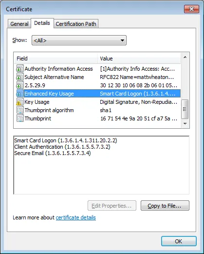 Extended Key Usage detail