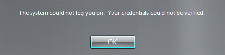 Credentials could not be verified error