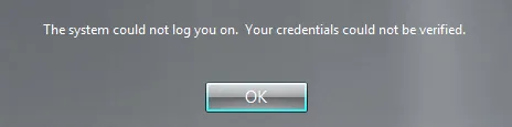 Credentials could not be verified error