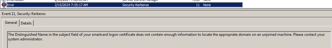 Kerberos event log error
