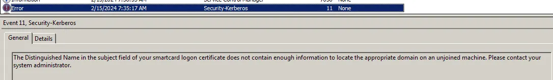Kerberos event log error