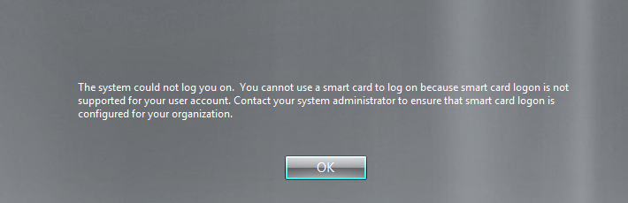 Smart card logon not supported error