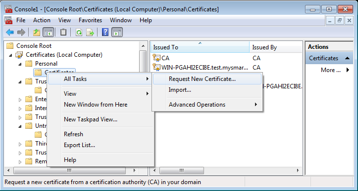 Request new KDC certificate