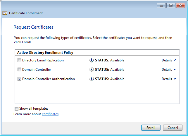 Certificate enrollment success