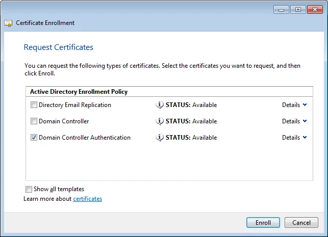 Certificate enrollment success
