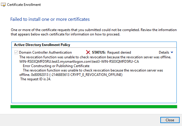 Logon succeeds after KDC certificate
