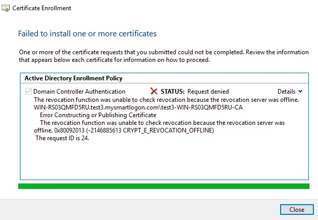 Logon succeeds after KDC certificate