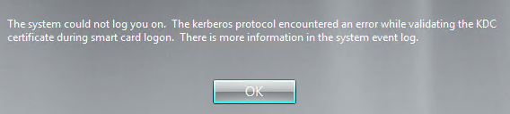 KDC certificate validation error
