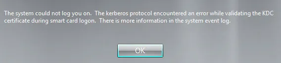 KDC certificate validation error