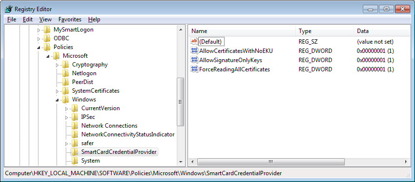 Certificate now visible on logon screen
