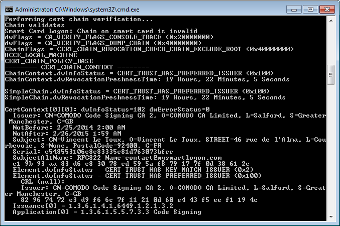 certutil -scinfo chain invalid