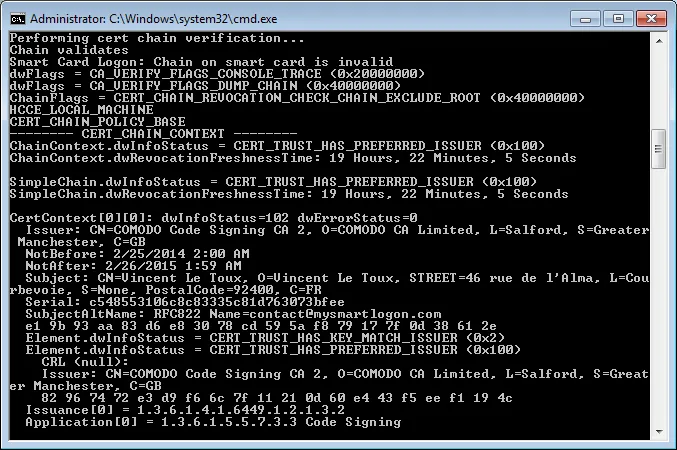 certutil -scinfo chain invalid