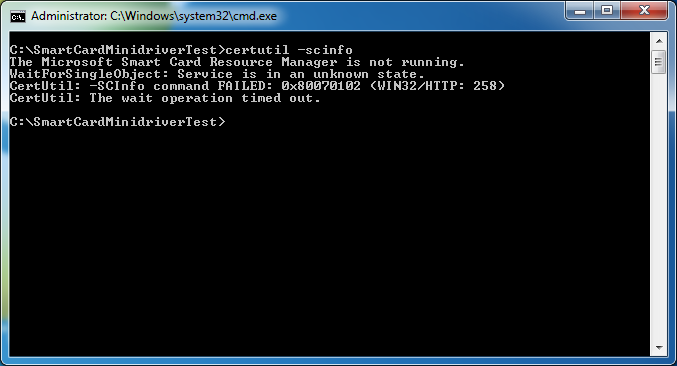 certutil -scinfo service not running error