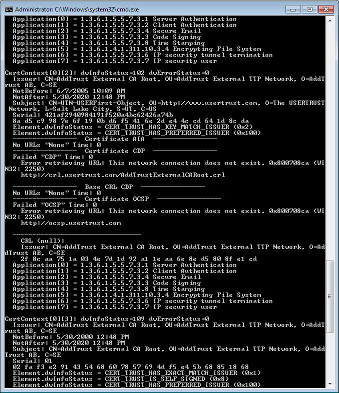 certutil -urlfetch timeout proxy error