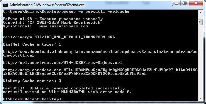 certutil -setreg chain cache