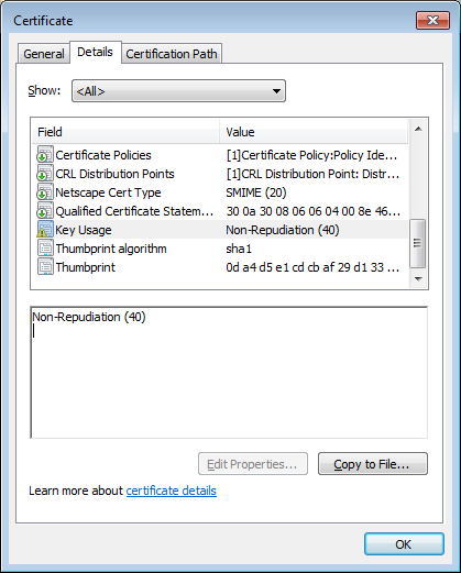 Certificate Key Usage extension - missing