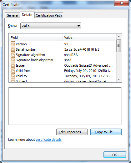 Certificate export complete