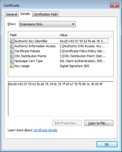 Extended Key Usage - valid Smart Card Logon